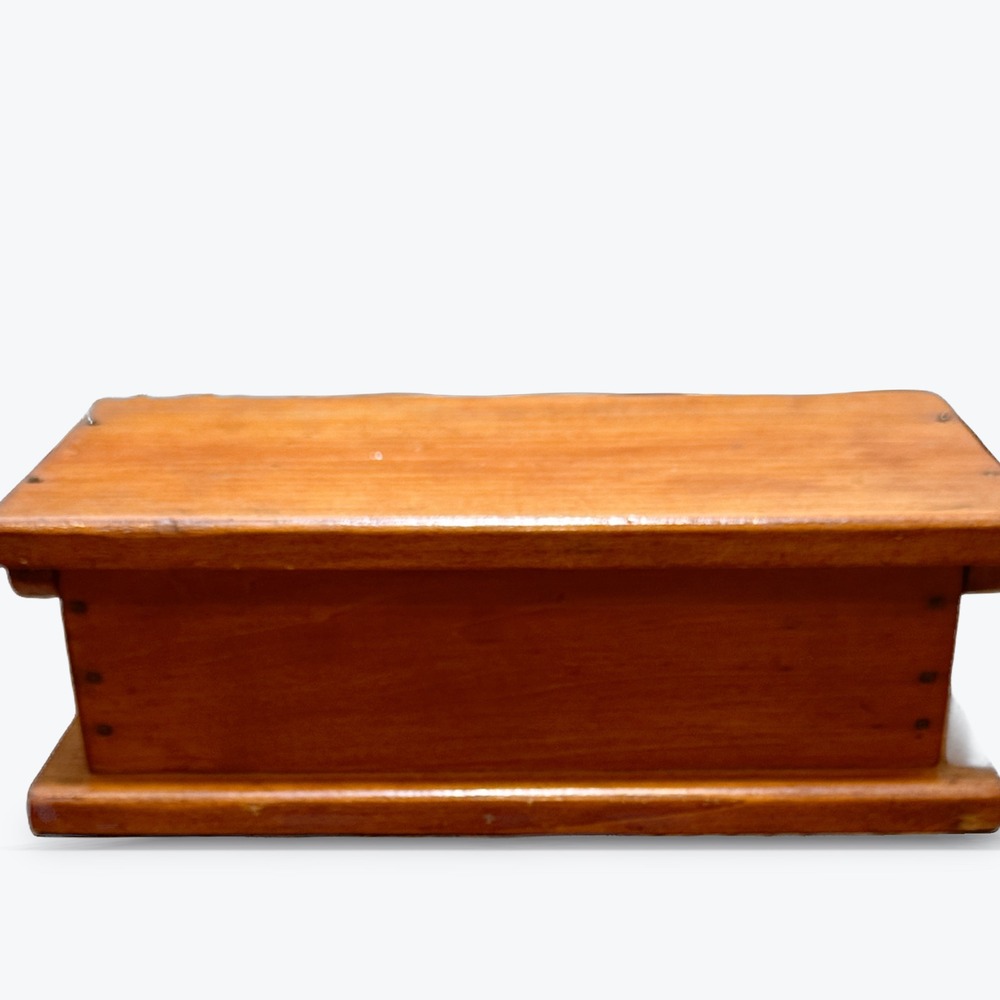 Wooden Trinket Box Primitive Hinged Lid Honey Brown Rustic Hand Made  8in